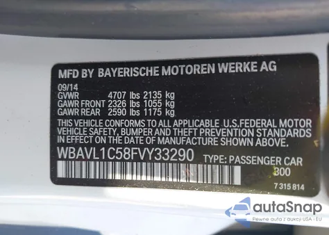 2015 BMW X1 xDrive28I z USA, uszkodzony, nr VIN WBAVL1C58FVY33290